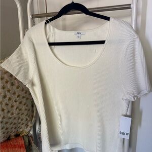 Bar III Women's Cream Ribbed Short Sleeve Top